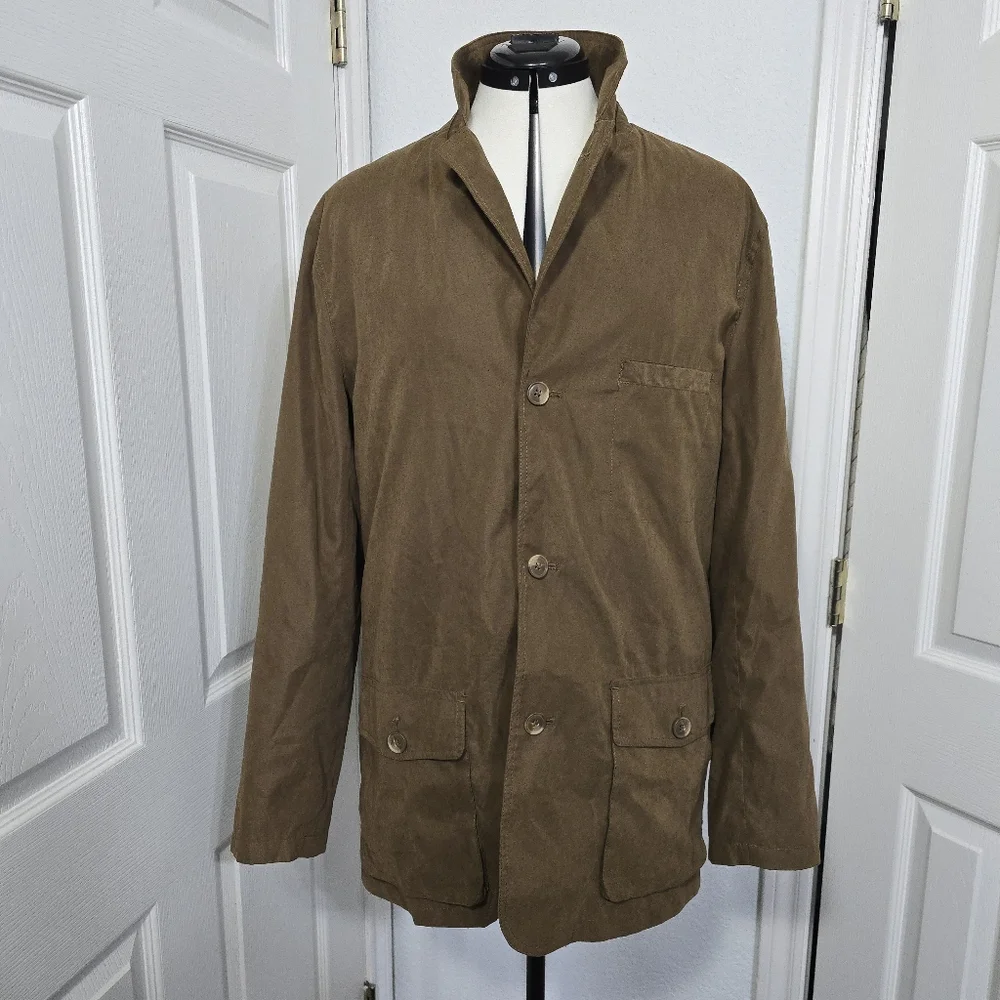 TravelSmith Tan Lightweight Chore Jacket Size Medium Utility Safari Stand Collar